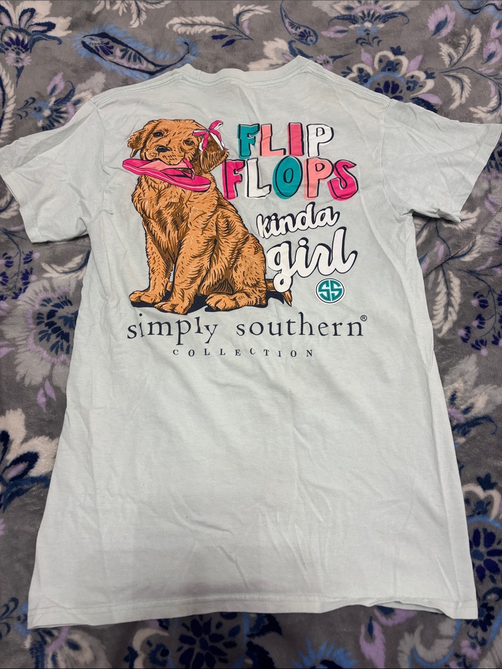 Simply Southern Pastel Blue Tee with Pink Logo